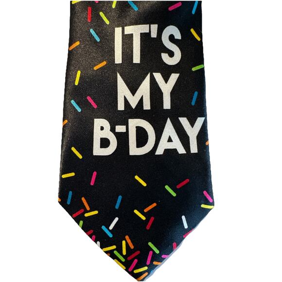 Its My Birthday Mens Necktie Black Polyester Confetti Party Celebration - Picture 2 of 5